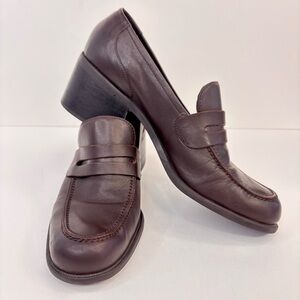 Vintage Y2K Westies Trailblaze Dark Brown Leather Heeled Penny Loafers Size 8.5M